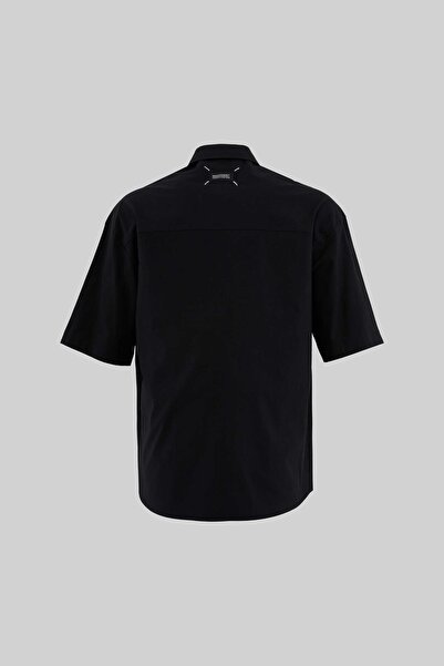 Machinist Ανδρικό μαύρο πουκάμισο με ετικέτα και τεχνική ραφή