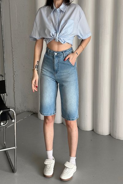 XRAY JEANS Blugi de damă până la genunchi Pantaloni scurți de denim albaștri largi de vară