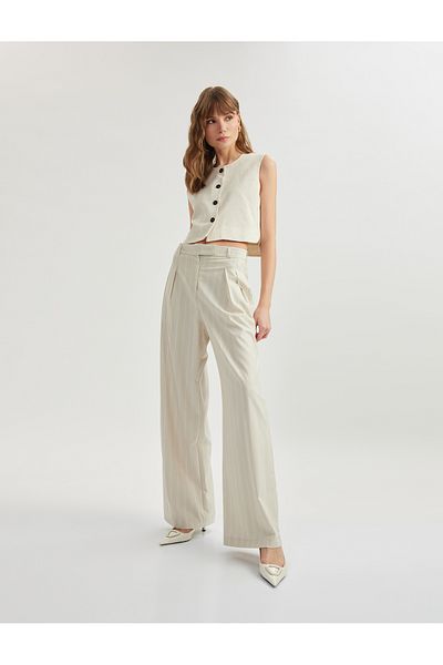 Koton Wide Leg Fabric Trousers with Pockets and Pleats