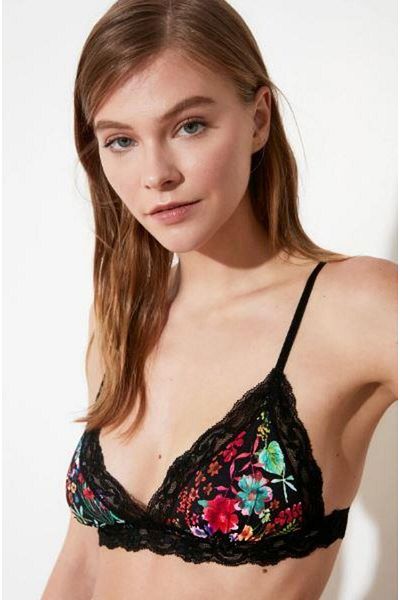 DEEP SECRET Μαύρη δαντέλα Bralet Ds με λουλουδάτο γιακά 200475 br