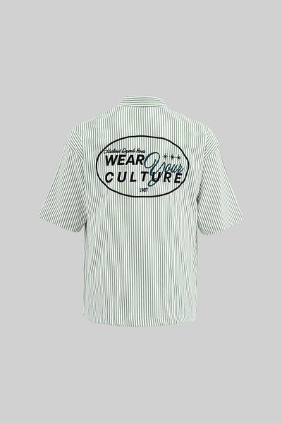 Machinist Men's Gathered Hem Green Striped Shirt