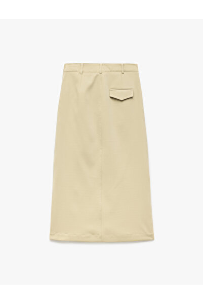 Koton Cotton Front Slit Detailed Pocket Midi Pencil Skirt