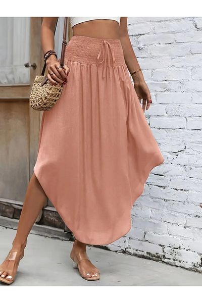 MRA Fashion Women's High Waist Asymmetrical Cut Detailed Sandy Skirt