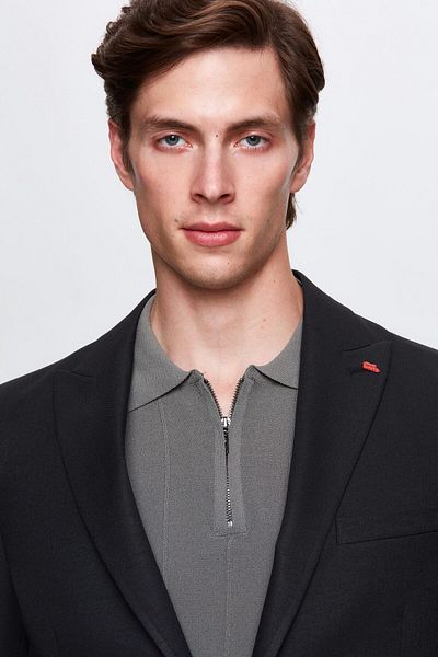 Twn Slim Fit Black Dobby Flying Blazer Fabric Jacket