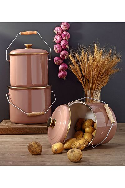 Bonera Enameled 3-Piece Brown Copper Set, 20-22-24 cm