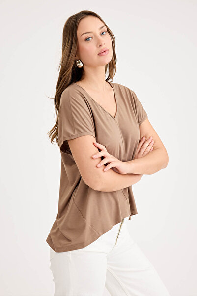 Vitrin V-Neck Long Back Casual Modal Blouse