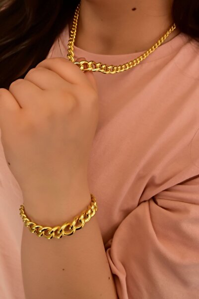 Papatya Silver 925 Ayar Gümüş Altın Kaplama Geçişli Gurmet Zincir Kolye Bilek...