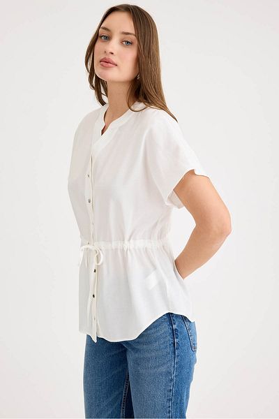 Vitrin Modal Blouse with Shirred Waist and Buttons