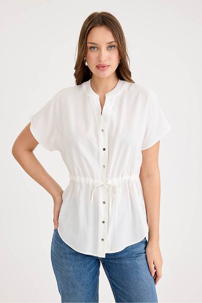 Vitrin Modal Blouse with Shirred Waist and Buttons