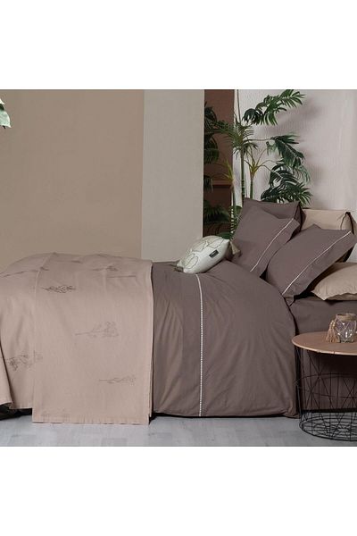 Sarev Eva Eldon Mocha Single 100% Cotton Duvet Cover and Pike Set