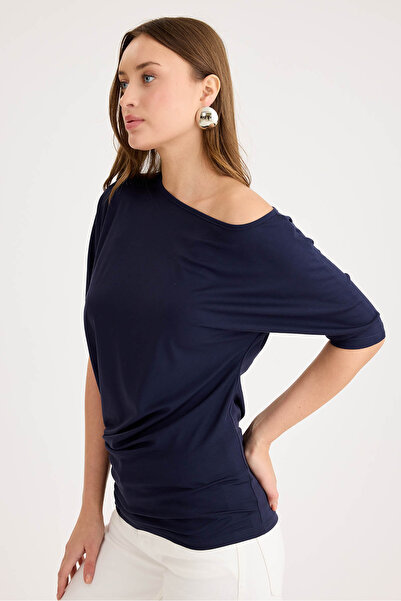 Vitrin Блуза от модал с къс ръкав и деколте тип „лодка“