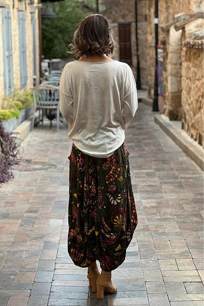 Nevin Kaya Moda Khaki Ethnic Patterned Shalwar Skirt