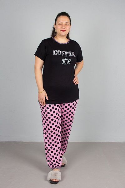 Truva XXL Large Size Bottom Polka Dot Coffee Printed Pajama Set