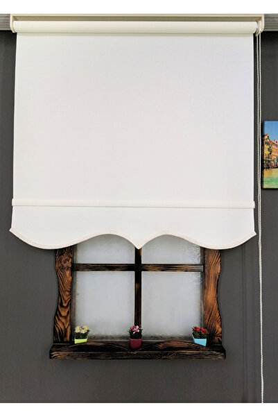 ESDEH Stor Perde - Ekru/açık Krem - Etek Dilimli - Kalın Mat Kumaş