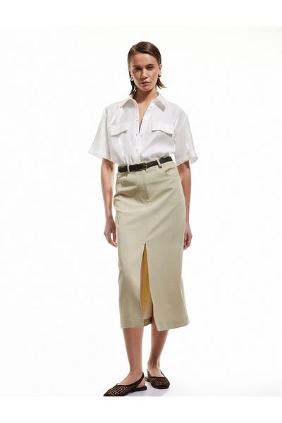 Koton Cotton Front Slit Detailed Pocket Midi Pencil Skirt