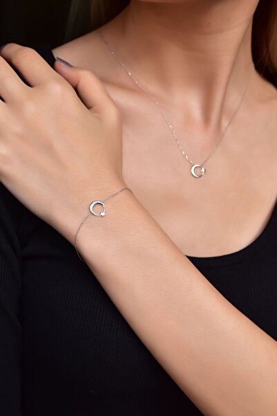 Papatya Silver 925 Ayar Gümüş Rodyum Kaplama Ay Yıldız Kolye Ve Bileklik Set