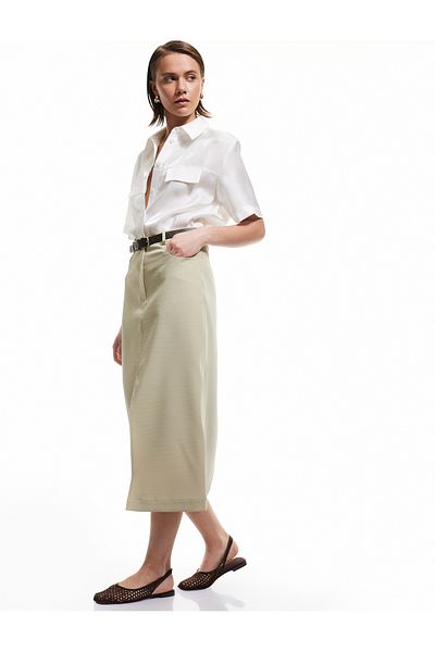 Koton Cotton Front Slit Detailed Pocket Midi Pencil Skirt
