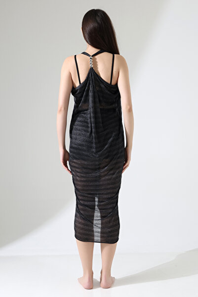 Esberin Long Striped Pareo with Bead Detail