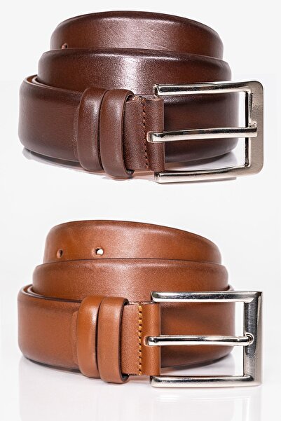 debbah 2-Pack Classic Men's Belt - Brown Vegan Leather Belt
