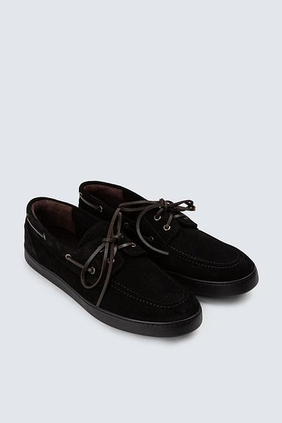 Deery Γνήσια Suede Μαύρα Ανδρικά Casual Marine Παπούτσια