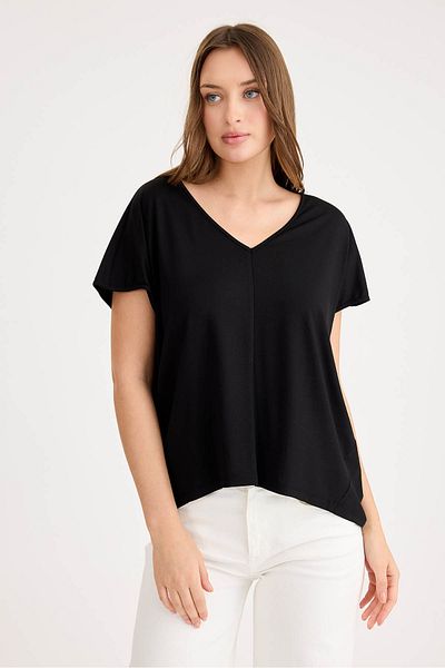 Vitrin V-Neck Long Back Casual Modal Blouse