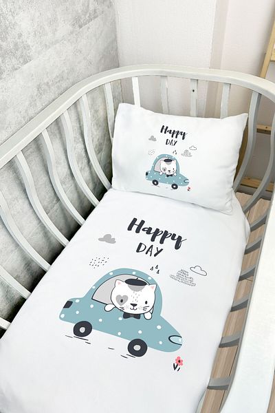 Messido Cotton Satin Patterned Mother's Side Crib Duvet Cover 60X100 cm - Msd-206 Set