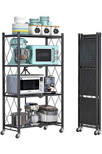 ALMUFARREJ 4-Tier Iron Kitchen Storage Rack with Wheels, Foldable