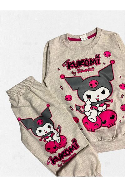 Fil Kids Σετ φόρμας για κορίτσια από 100% βαμβάκι Kuromi με μακρυμάνικο πέτρινο χρώμα