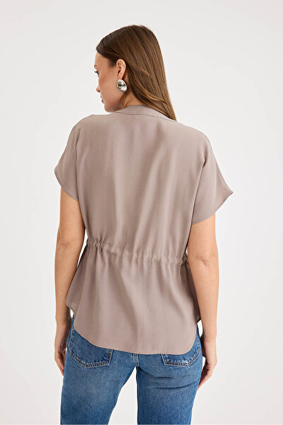 Vitrin Modal Blouse with Shirred Waist and Buttons