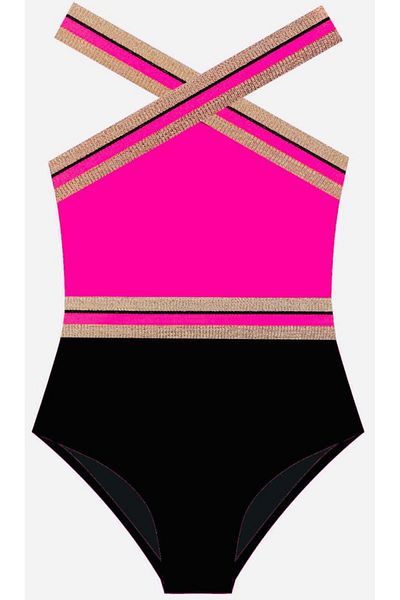 DEEP BEACH Black-Fuchsia Glitter Detailed Girl's Swimsuit Db 200703 Cm