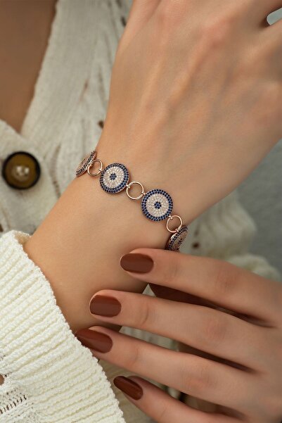 Papatya Silver 925 Ayar Rose Altın Kaplama Nazar Gümüş Bileklik