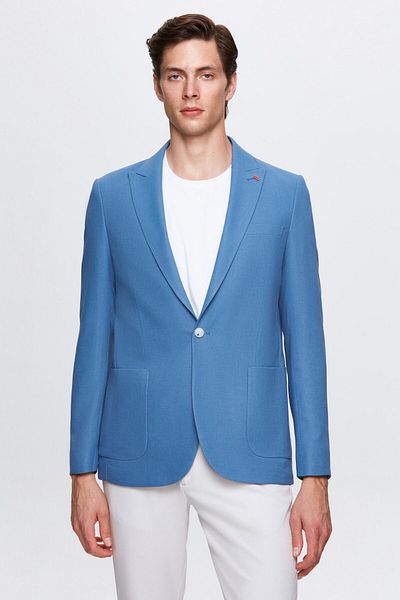 Twn Slim Fit Blue Dobby Flying Blazer Fabric Jacket