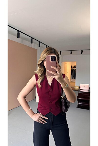 Sezgi Tekin Διακοσμητικό γιλέκο με λεπτομέρεια τσέπης, με επένδυση σε μπορντό χρώμα