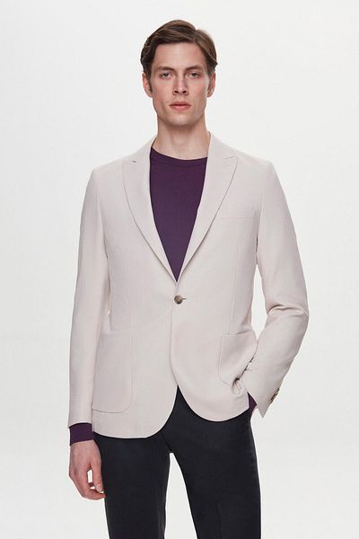 Twn Slim Fit Beige Dobby Flying Blazer Fabric Jacket