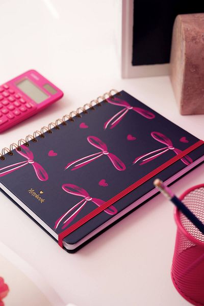 Matt Notebook B5 17X24 cm Spiral Elastic Striped Undated Notepad Bow