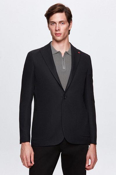 Twn Slim Fit Black Dobby Flying Blazer Fabric Jacket