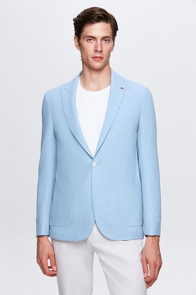 Twn Dark Blue Slim Fit Dobby Blazer Jacket