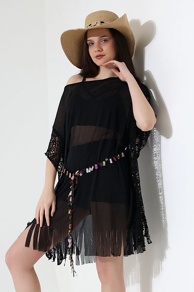 Esberin Lace Detailed Belted Tulle Pareo