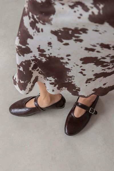 STRASWANS Jun Women's Wrinkled Leather Ballerinas Brown