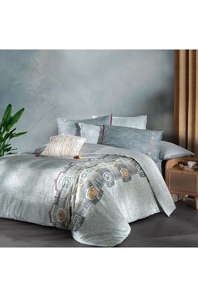 Sarev Σετ Παπλωματοθήκη Zeno Grey Διπλό 100% Βαμβάκι