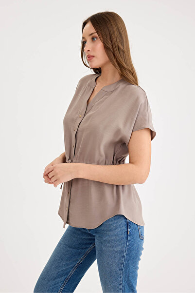 Vitrin Modal Blouse with Shirred Waist and Buttons