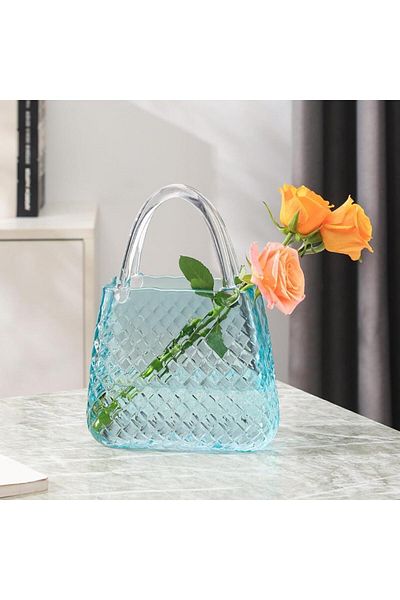 Nettenevime Bag Vase Glass Flower Vase Decorative Blue Vase Large Size Oval Model 1.5kg Glass Bag Vase