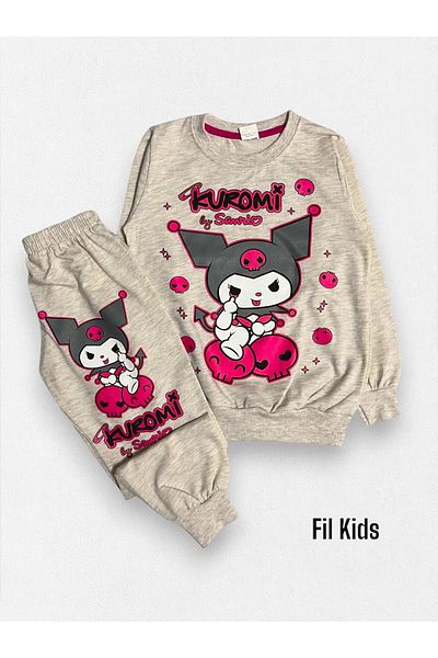 Fil Kids Σετ φόρμας για κορίτσια από 100% βαμβάκι Kuromi με μακρυμάνικο πέτρινο χρώμα