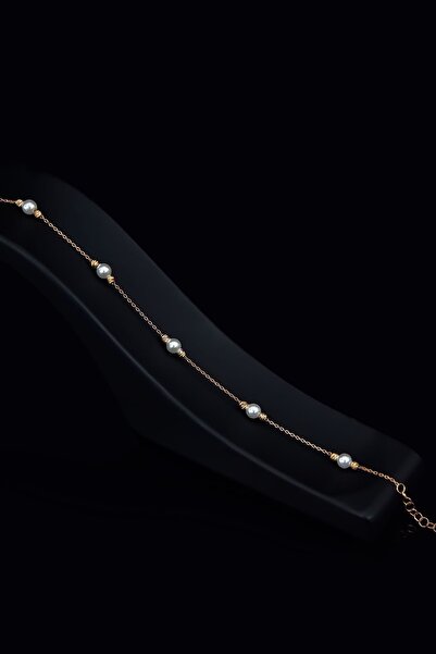 Papatya Silver 925 Ayar Gümüş Rose Kaplama Dorika Toplu Incili Kadın Bileklik