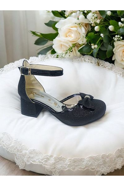 PATİK BEBE Pantofi de seara cu toc patrat Printesa de culoare neagra pentru fete