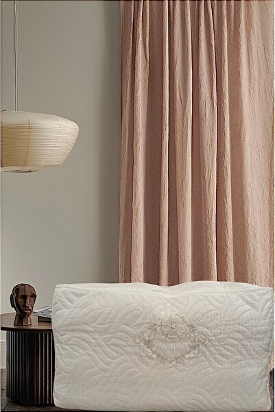 Butik 2'li Krem Renk Yastık Hurcu Incili Püsküllü Fransız Hilal Kumaş