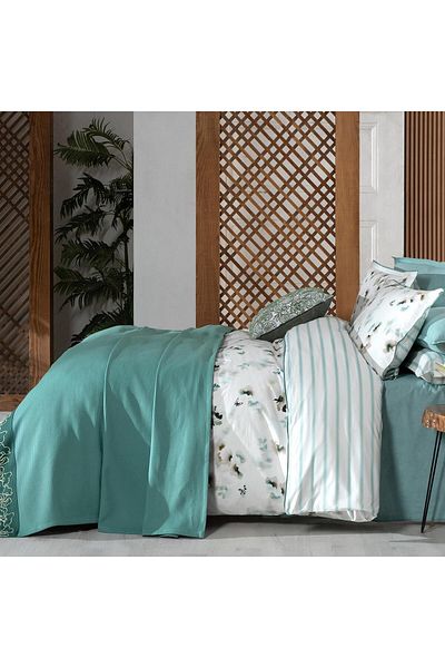 Sarev Eva Jadon Green Single 100% Cotton Duvet Cover and Pike Set