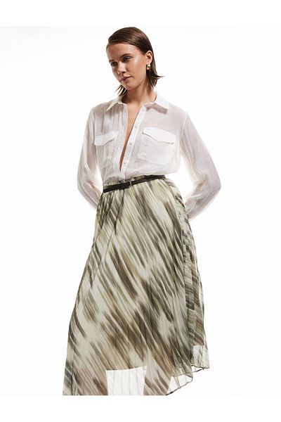 Koton Standard Waist Patterned Midi Length Flared Pleated Chiffon Skirt