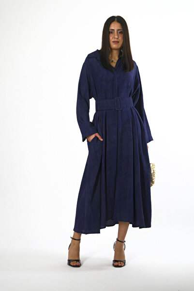 ABBRA Women's Belted Loose Dress with Pockets