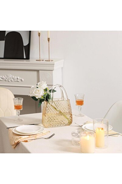 Nettenevime Çanta Vazo Cam Çiçek Vazosu Dekoratif Bal Amber Vazo Büyük Boy Oval Model 1,5kg Glass Bag Vase